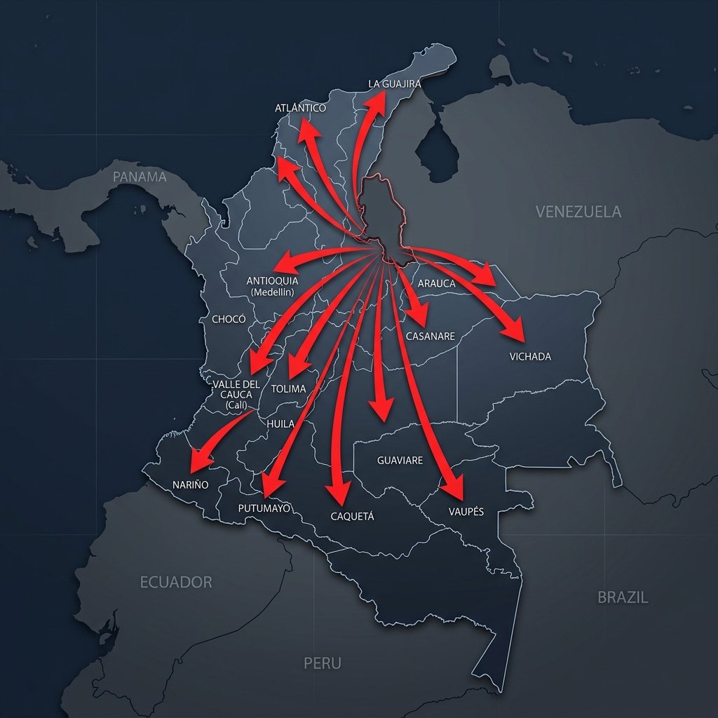 Mapa de Colombia con rutas desde Norte de Santander